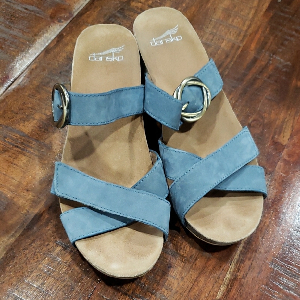 Dansko Blue Mules and Clogs with Soft Suede Upper and Comfortable Footbed
